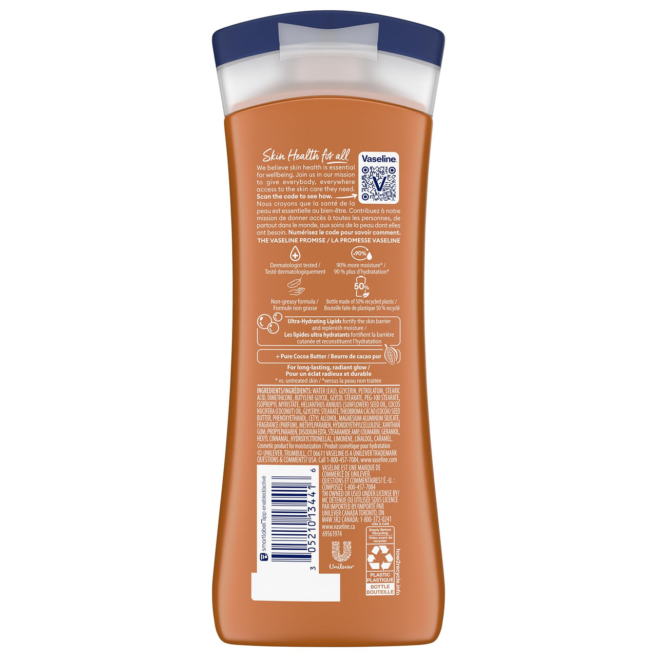 Vaseline Cocoa Radiant 3-Pack – Intensive Care Moisturizing Hand and Body Lotion with Ultra-Hydrating Lipids, Pure Cocoa Butter, 10 Oz Ea