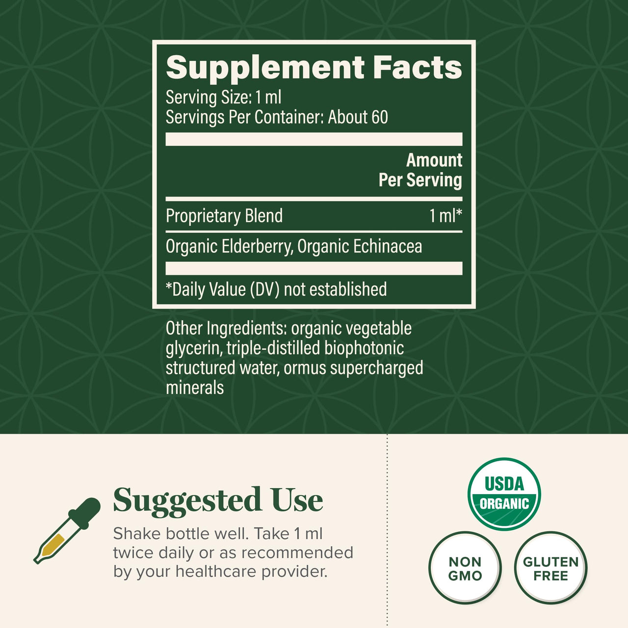 Global Healing USDA Organic Elderberry & Echinacea Liquid Supplement Tincture | Antioxidant Immune Support Against Harmful Organisms for Adults and Kids, Vegan, Non-GMO, 1-Month Supply (2 Oz)