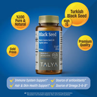 Thumbnail for TALYA Black Seed Oil Softgel with High Thymoquinone - Immune Support - Digestive Health - Brain Function - Joint Mobility - Cold-Pressed from Non-GMO Turkish Black Cumin Nigella Sativa Seeds