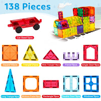 Thumbnail for Ryoichi 138PCS Magnetic Tiles Set with 2 Cars, STEM Educational Construction Building Blocks & Montessori Learning Toys for Kids Ages 3-9+ Years