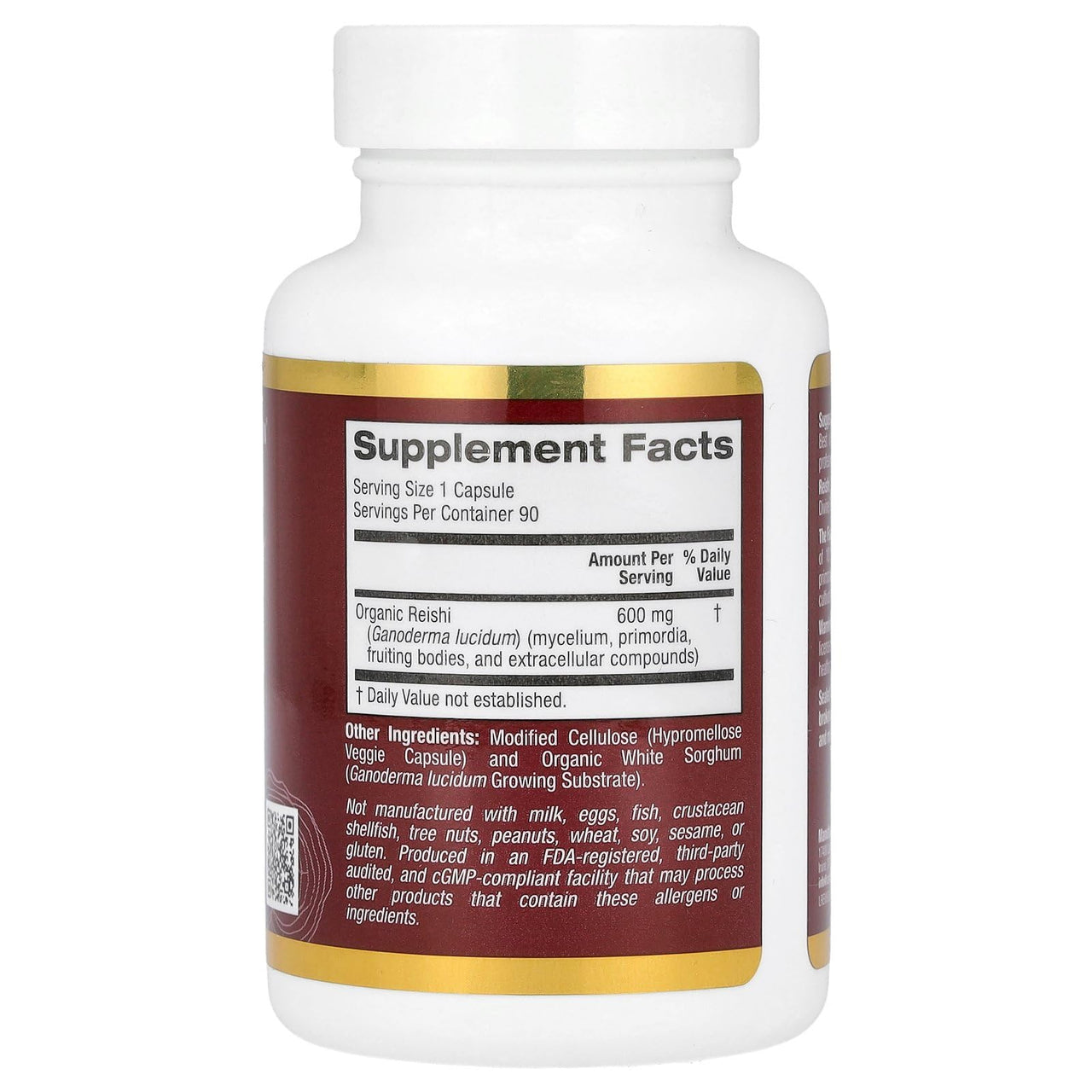 California Gold Nutrition Reishi (Ganoderma lucidum), Full Spectrum, Certified Organic, 90 Veggie Capsules (600 mg Per Veggie Capsule)