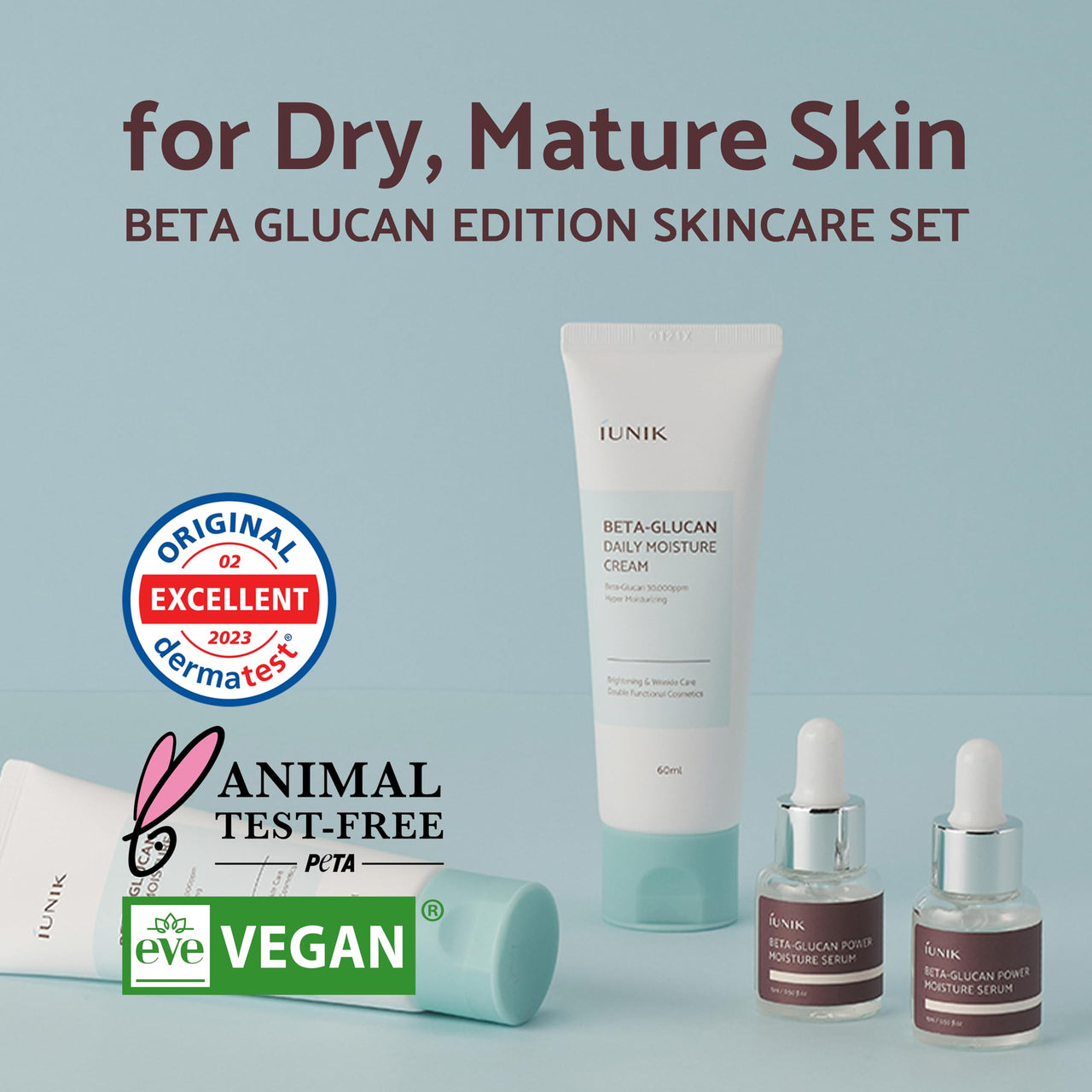 iUNIK Beta-Glucan Edition Skincare Set (Cream 2.02 fl.oz. & Mini Serum 0.51 fl.oz.) - Featuring the Powerful Beta-Glucan to Moisturize, Revitalize, and Reinforce the Skin with EWG-Green Ingredients