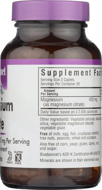 Thumbnail for Bluebonnet Nutrition Magnesium Citrate (400mg of Magnesium)- Maximum Absorption - Supports Immune Health & Energy Production - Soyfree, Gluten-Free, Non-GMO, Kosher, Dairy Free, Vegan, 60 Caplets