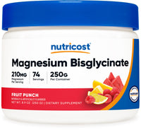 Thumbnail for Nutricost Magnesium Bisglycinate Powder (Fruit Punch, 250 Grams) - Chelated Magnesium Supplement