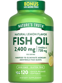 Thumbnail for Nature's Truth Fish Oil 2400mg | 120 Quick Release Softgels | 720 mg Omega 3 | Burpless Lemon Flavor Pills | Non-GMO & Gluten Free Supplement