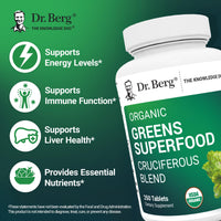 Thumbnail for Dr. Berg's Greens Superfood Cruciferous Vegetable Tablets - Vegetable Supplements for Adults w/ 11 Phytonutrient Super Greens Tablets - Energy, Immune System & Liver Veggie Tablets - 250 Tablets