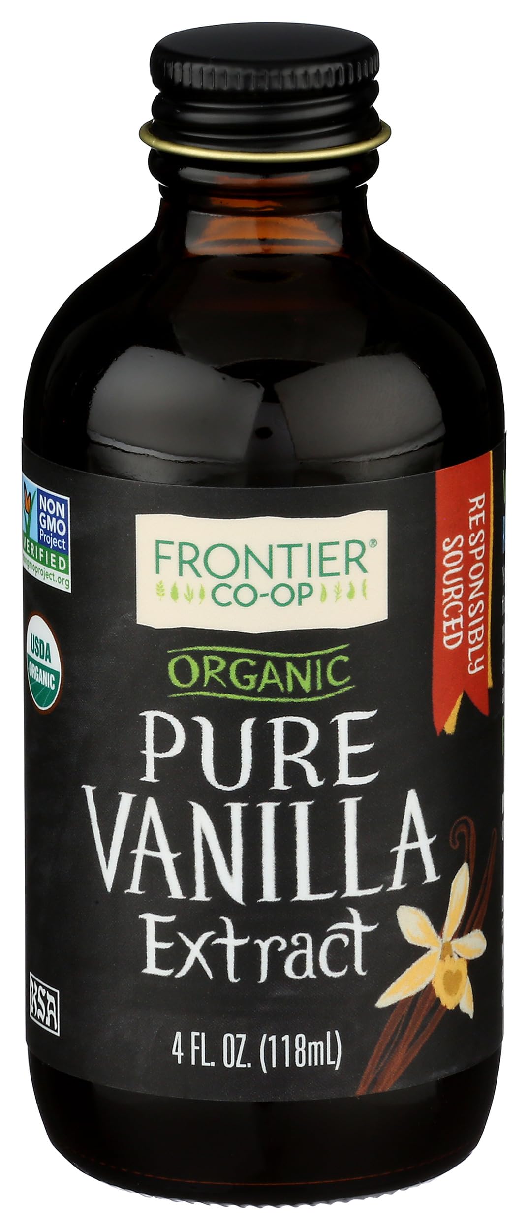 Frontier Co-op Organic Pure Vanilla Extract, 4 fl oz - For Coffee, Syrups, and Baking