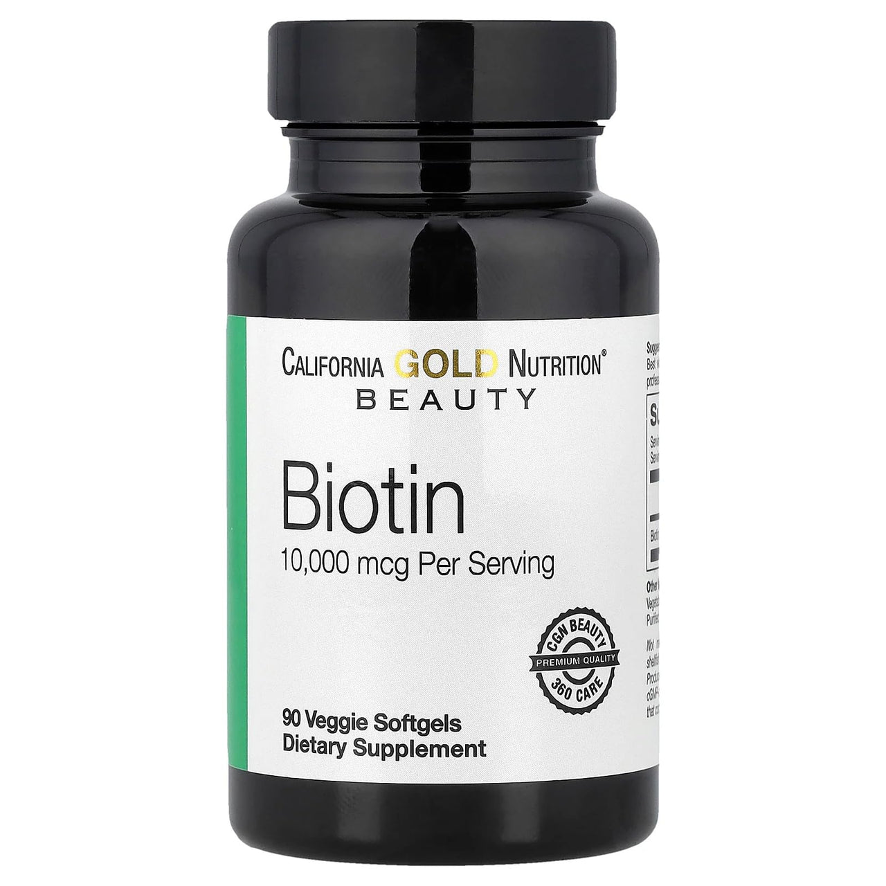 California Gold Nutrition Biotin, 10,000 mcg d-Biotin, for Healthy Hair, Nails & Skin, Non GMO, Suitable for Vegetarians, Gluten Free, 90 Veggie Softgels