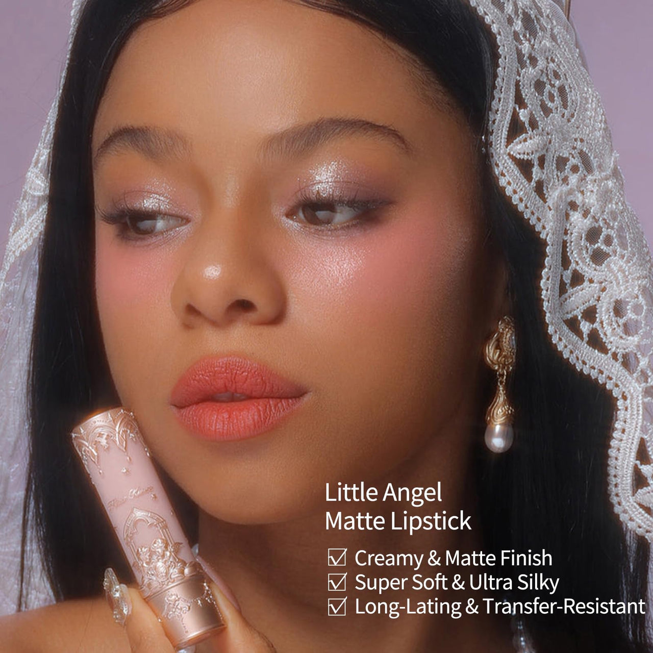 Flower Knows Little Angel Matte Lipstick,Super Soft & Ultra Silky Lip Mud Stick,Long Lasting & Moisturizing Vegan Lip Makeup for Girls&Women,Velvety Pink Finish(C06 Lyric Poetry)