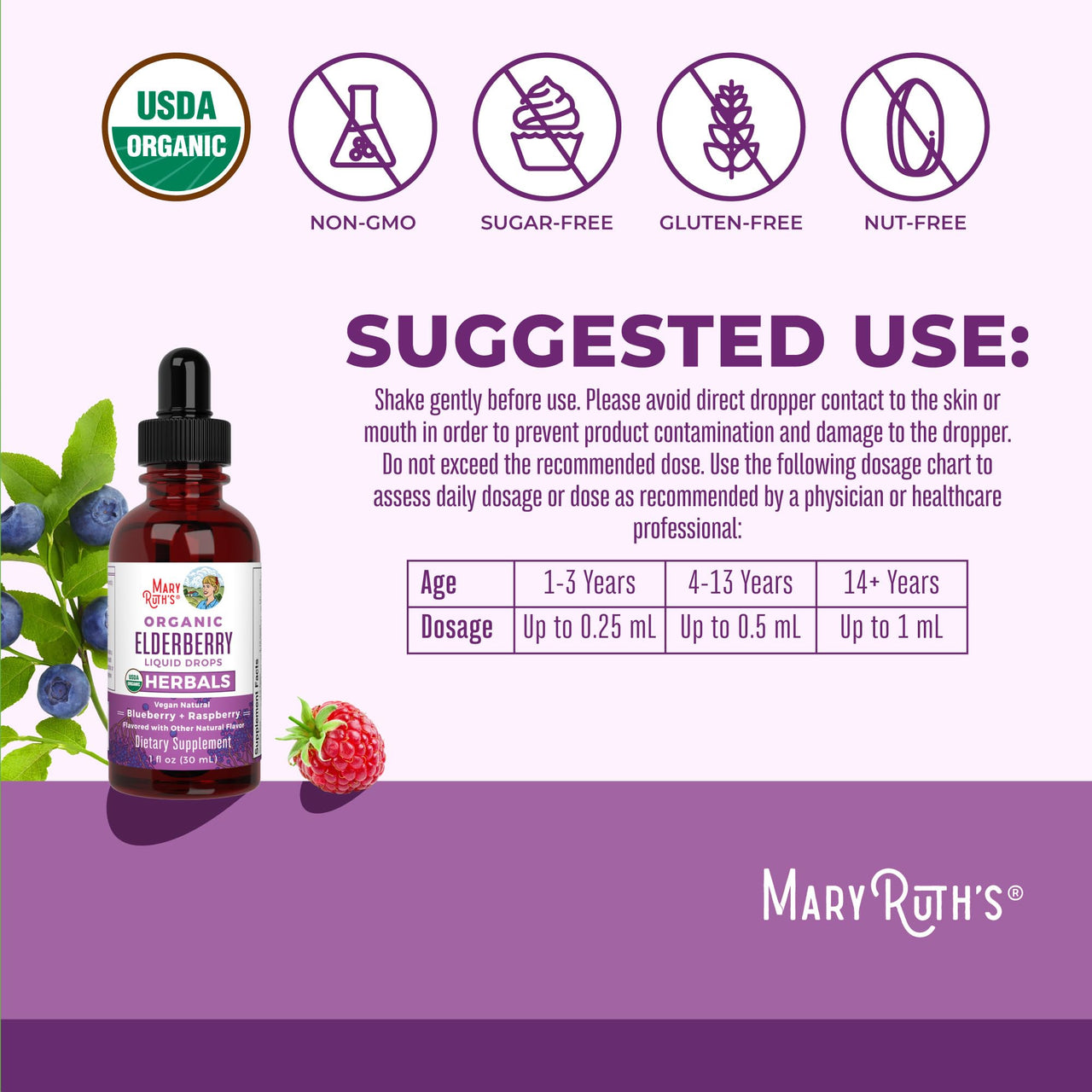 MARYRUTH'S Elderberry Liquid Drops for Adults & Kids | Immune Support | Antioxidant | Overall Wellness | Elder Berry Extract | USDA Organic | Sugar Free | Vegan | Non-GMO | Gluten Free | 1 Fl Oz