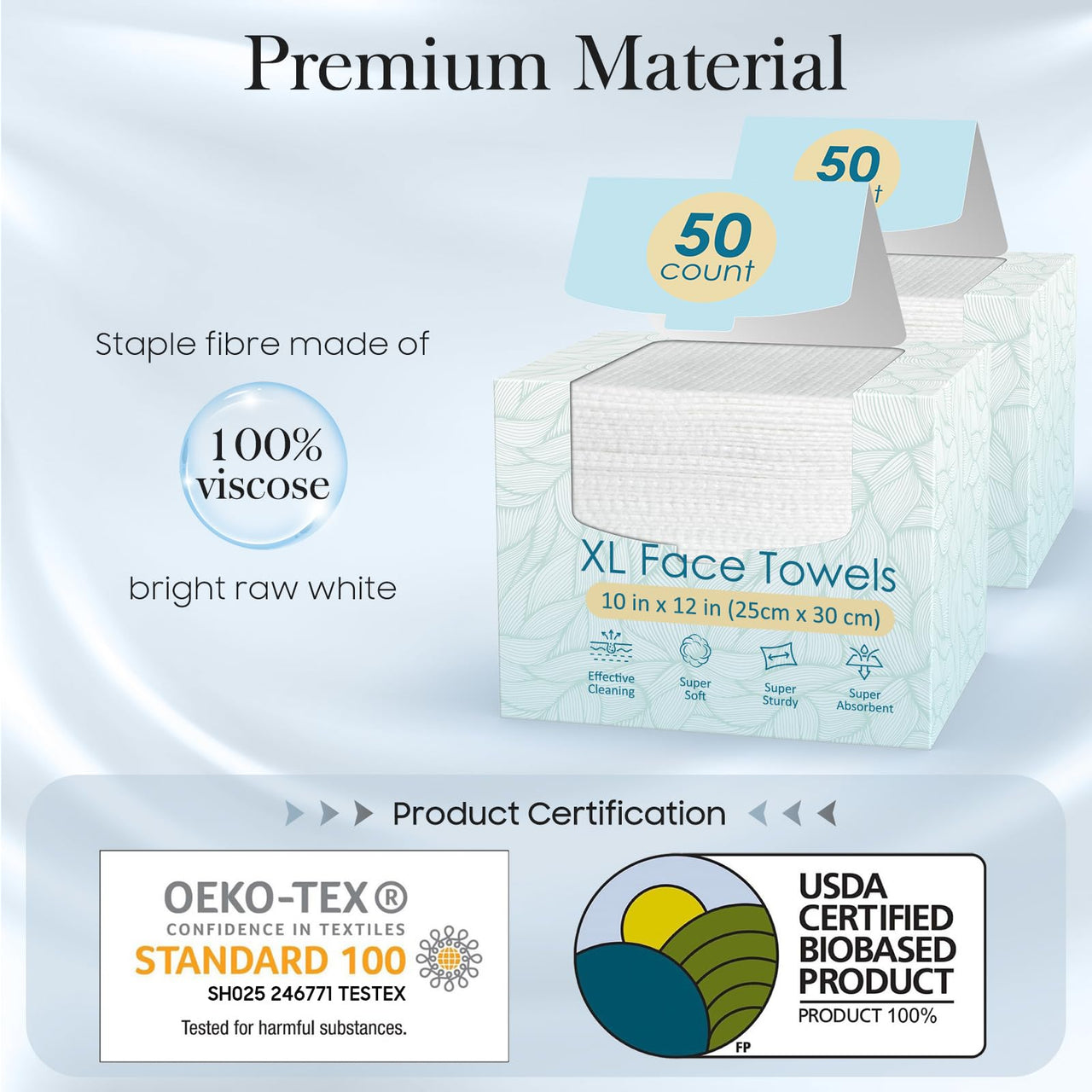 Fygrip 100 Count (2 Box) XL Disposable Face Towels 10” x 12”, 100% Viscose Fibre, Soft & Skin Friendly Face Towelettes Disposable, Facial Tissue Wipes for Women Cleansing