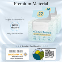 Thumbnail for Fygrip 100 Count (2 Box) XL Disposable Face Towels 10” x 12”, 100% Viscose Fibre, Soft & Skin Friendly Face Towelettes Disposable, Facial Tissue Wipes for Women Cleansing