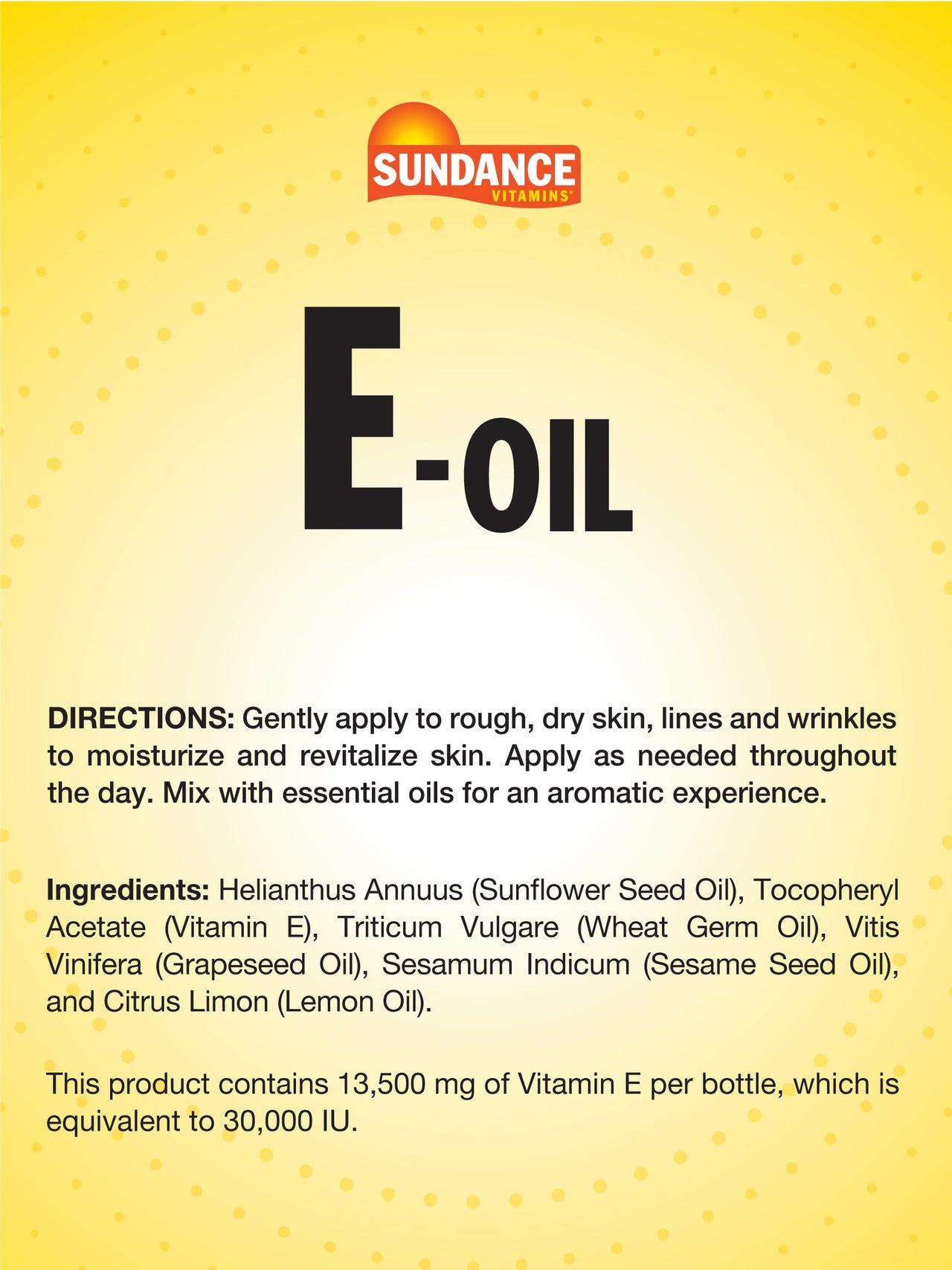 Sundance Vitamin E-Oil for Skin | 4 Fluid Ounces | Lemon Scented | Non-GMO and Gluten Free Supplement