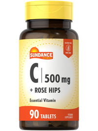Thumbnail for Sundance Vitamin C with Rose Hips | 500mg | 90 Vegetarian Tablets | Essential Vitamin | Vegetarian, Non-GMO, and Gluten Free Supplement