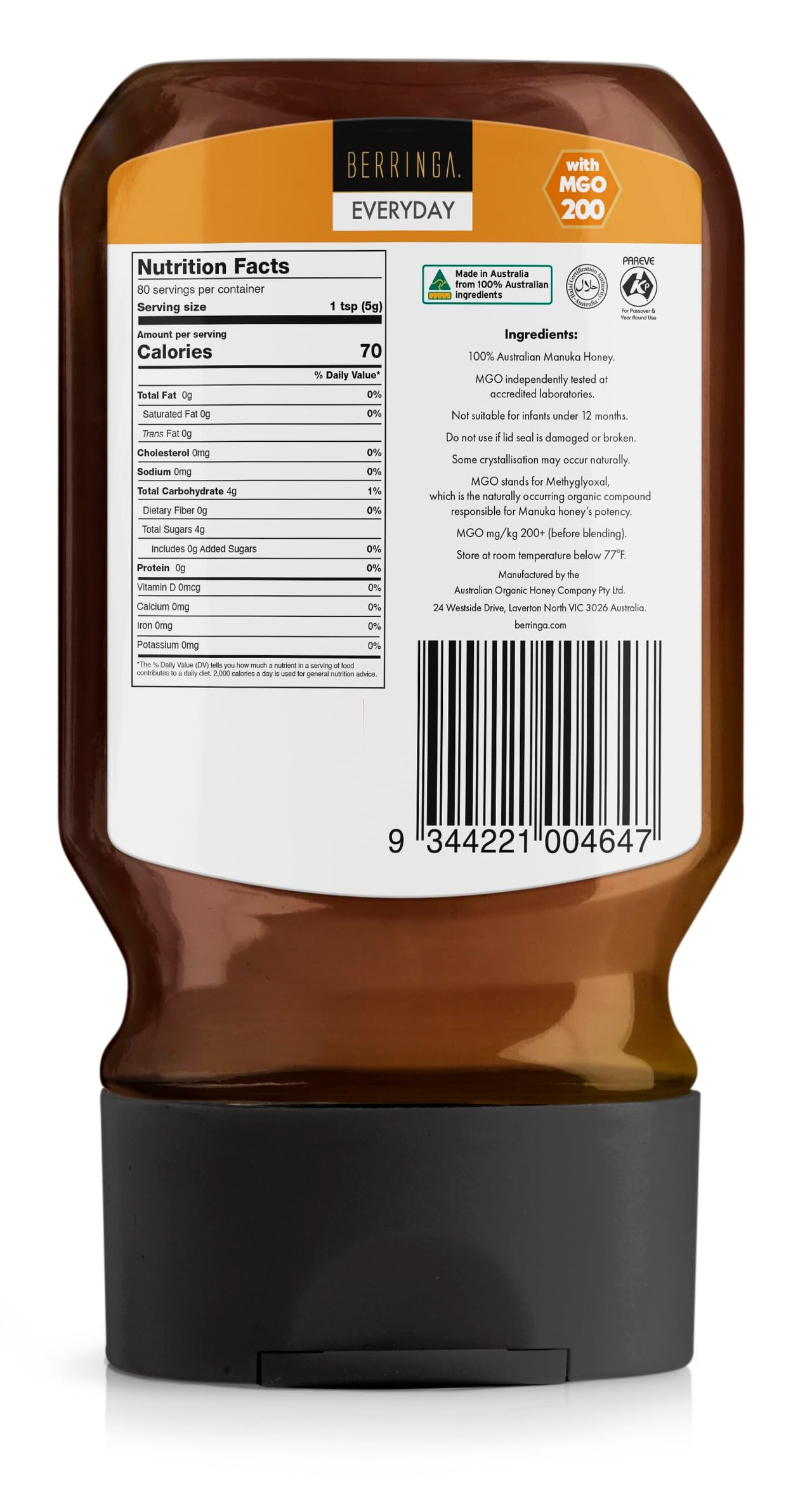 Berringa Everyday Australian Manuka Boost Honey with MGO 50, Eucalyptus and Bioactive Blend, 14.1 oz (200 MGO)