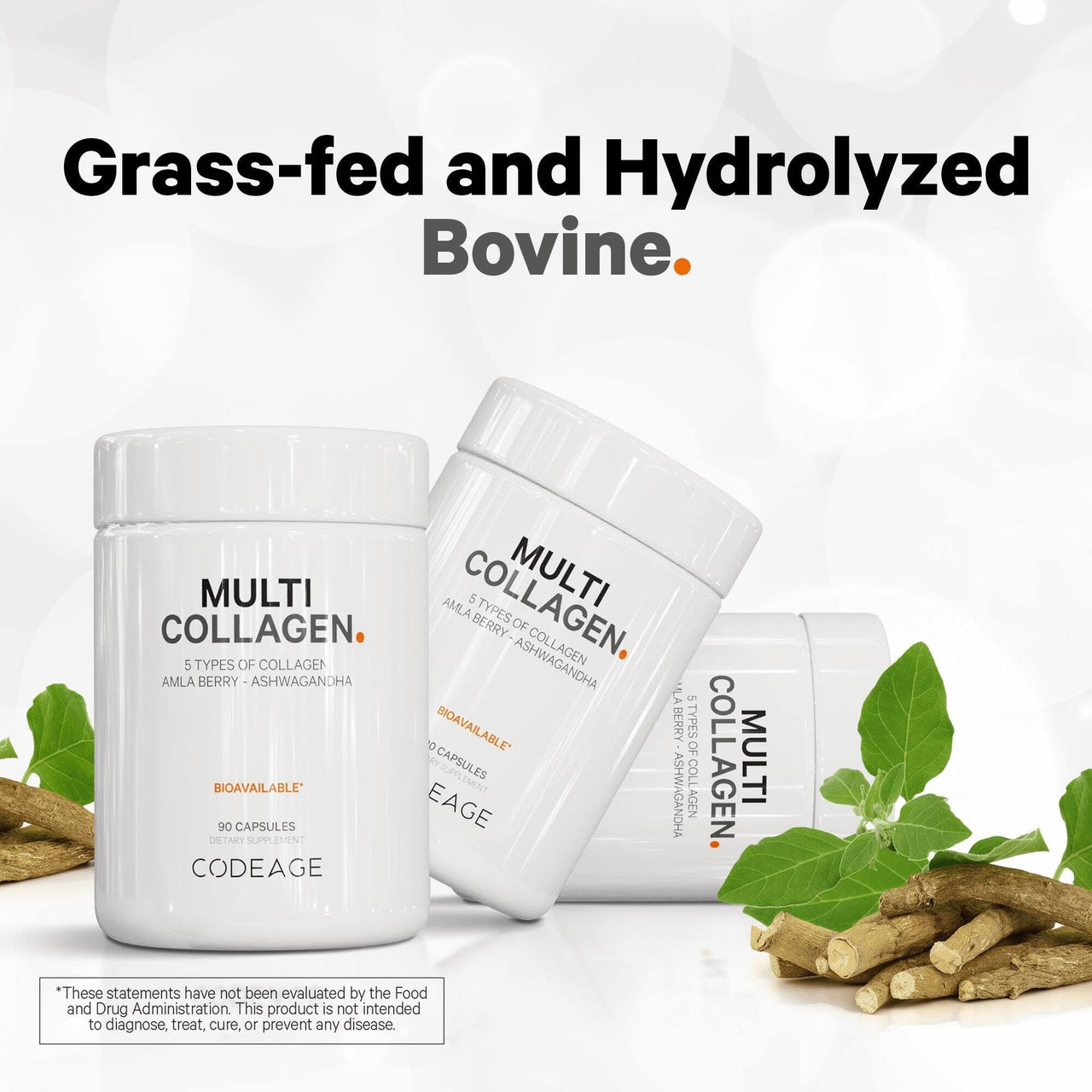 Codeage Multi Collagen Protein Capsules & Multi Collagen Protein Powder Bundle | Multi Collagen Pills, Collagen Types I, II, II, V & X, 90 Count | Multi Collagen Peptides - Pure, Hydrolyzed, 20 oz