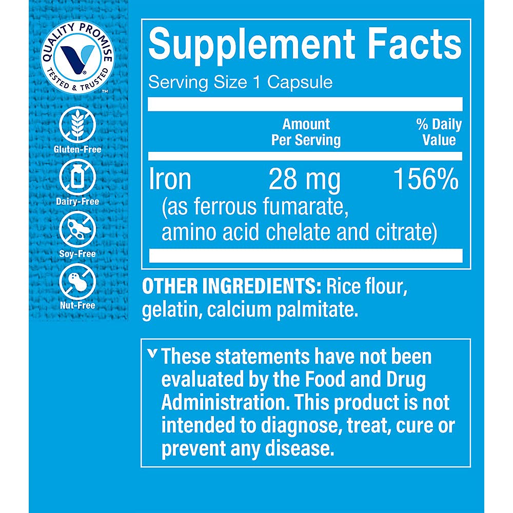The Vitamin Shoppe Iron 28MG, Well Absorbed Forms of Iron, Supports Immune Health Energy Production, Essential Mineral, Once Daily (300 Capsules)