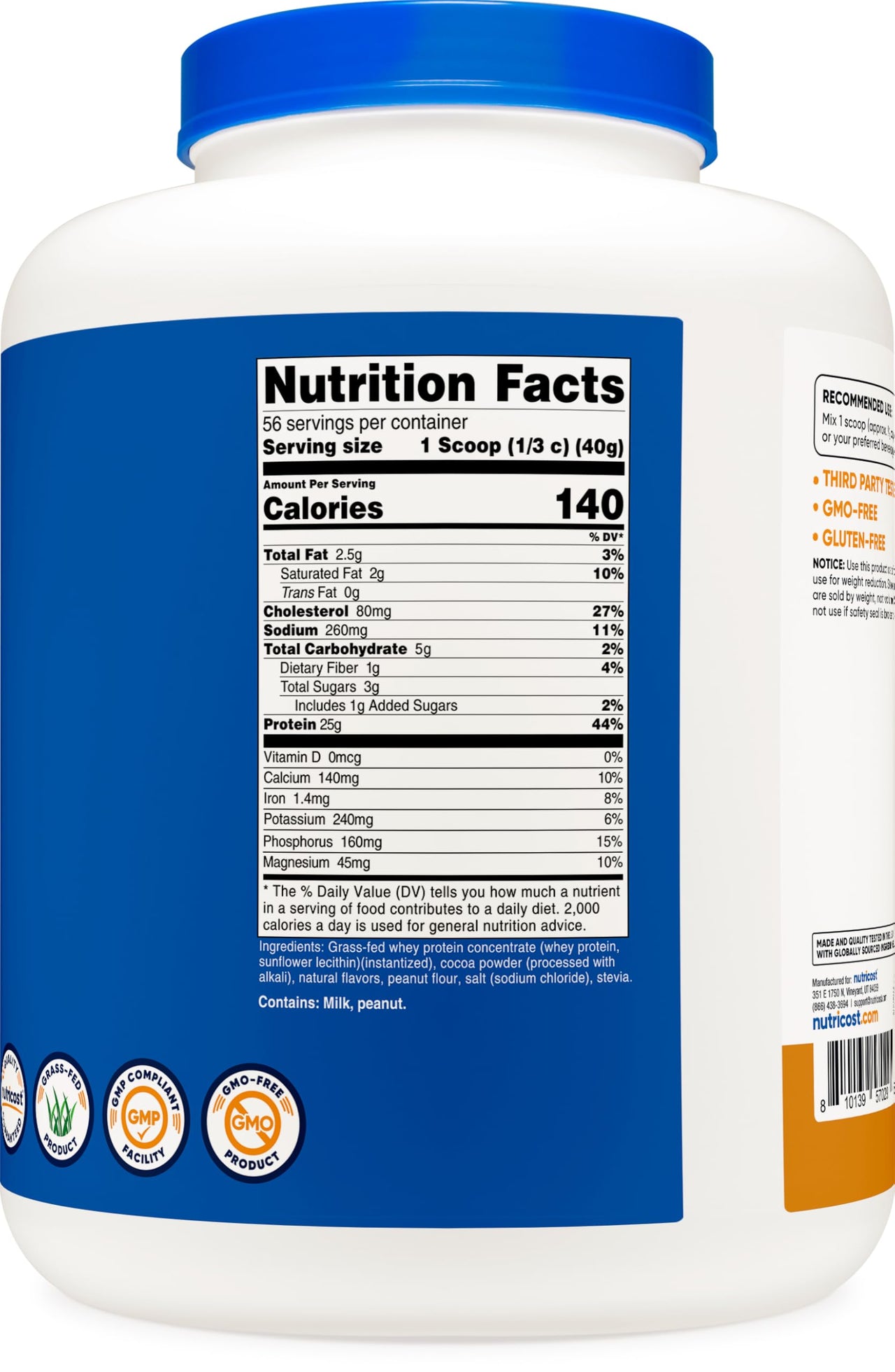 Nutricost Grass-Fed Whey Protein Concentrate (Chocolate Peanut Butter) 5LBS