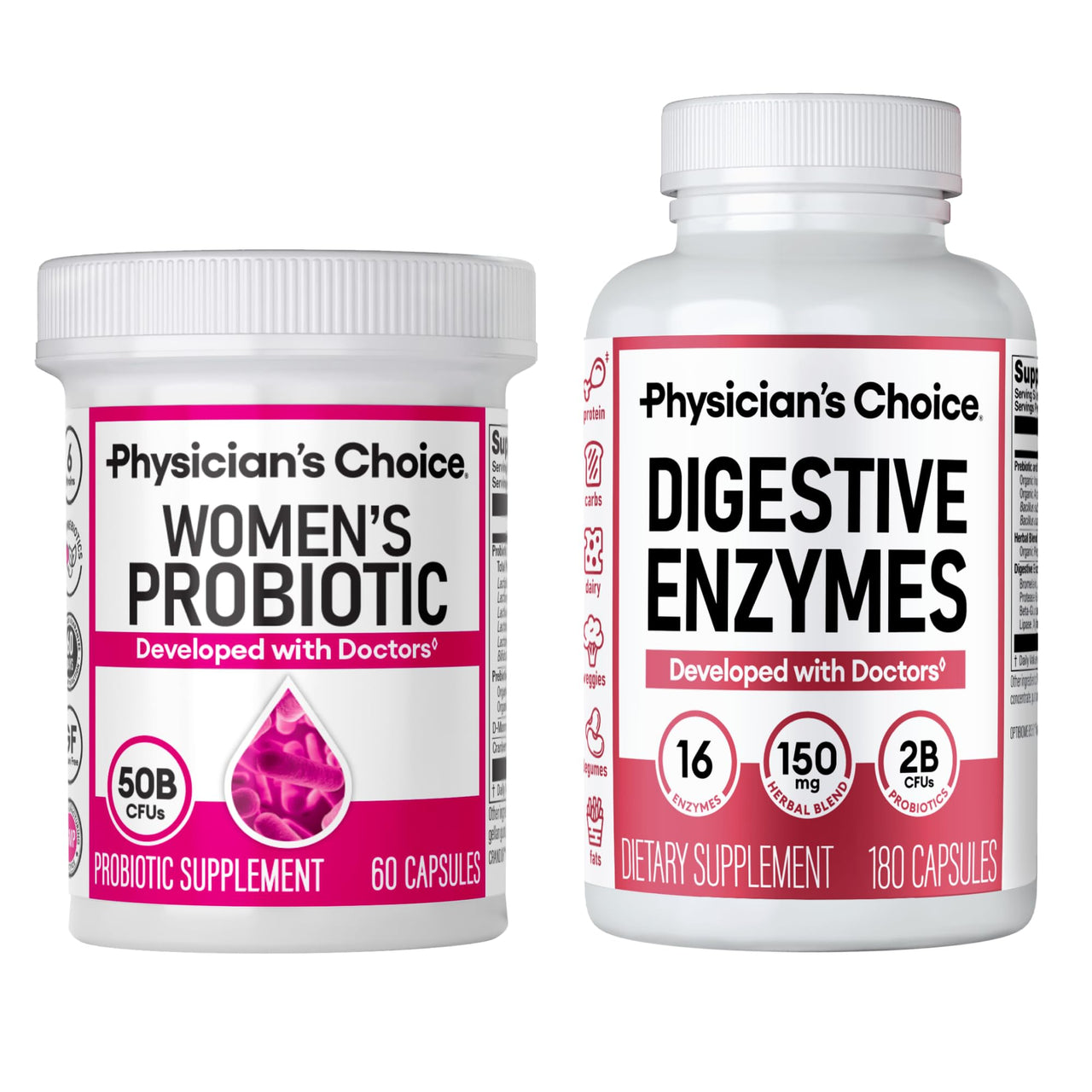 Physician's CHOICE - Women's Digestive Harmony Bundle: Probiotics for Women 60ct + Digestive Enzymes 180ct - Value Pack