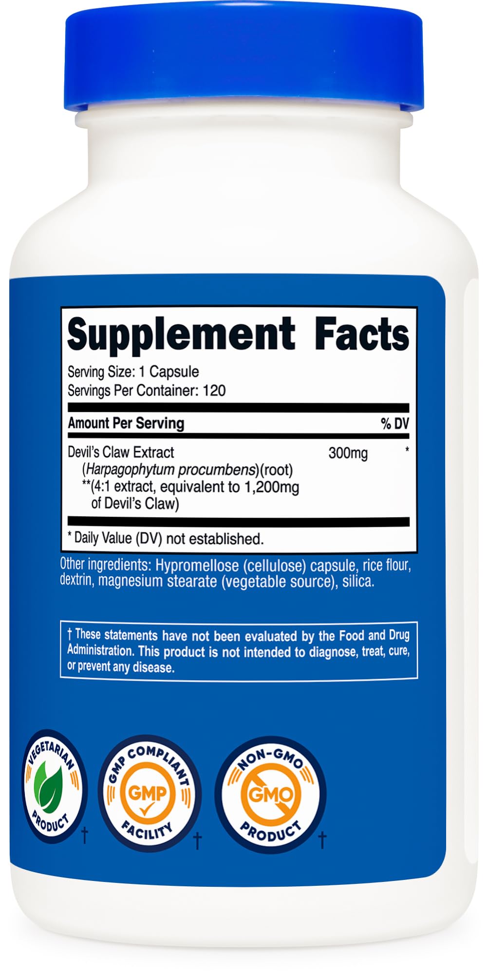 Nutricost Devils Claw 1,200mg Equivalent from 300mg of 4:1 Extract Per Serving, 120 Capsules for 120 Servings Per Bottle - Vegetarian, GMO Free and Gluten Free