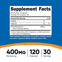 Thumbnail for Nutricost Phosphatidylserine 400mg, 120 Capsules - Soy Free, 30 Servings, Vegetarian Friendly, Non-GMO, Gluten Free