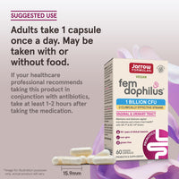 Thumbnail for Jarrow Formulas Fem-Dophilus Vaginal Probiotics 1 Billion CFU With 2 Science-Backed Strains, Dietary Supplement For Vaginal & Urinary Tract Support, 60 Capsules, 60 Day Supply, Shelf-Stable Probiotics