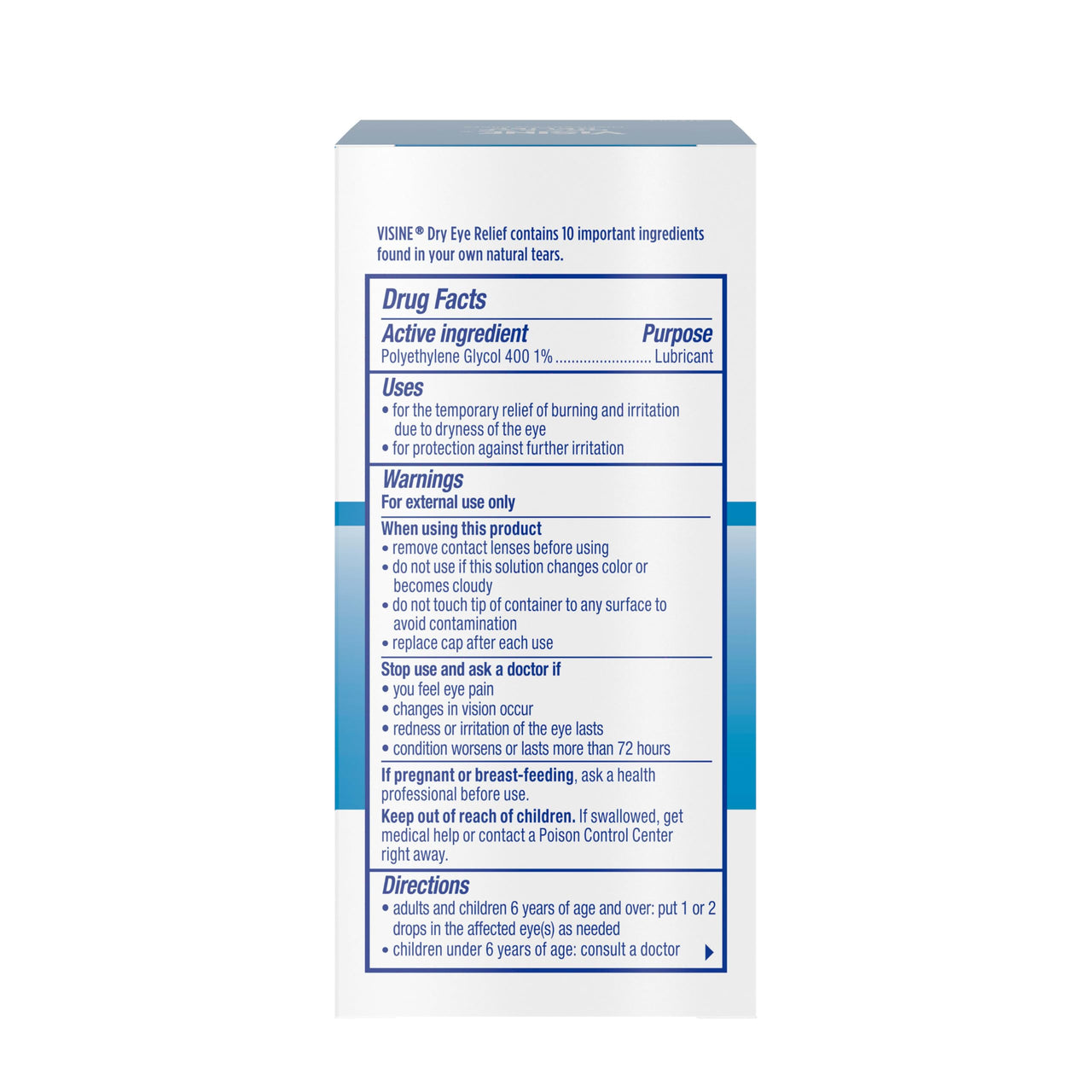 Visine Dry Eye Relief Lubricant Eye Drops to Moisturize and Soothe Irritated, Gritty and Dry Eyes, Designed to Work Like Real Tears, Polyethylene Glycol 400, 0.5 fl. oz, 2 Pack