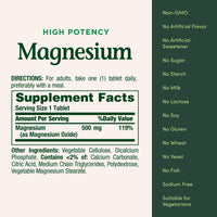 Thumbnail for Nature's Bounty Magnesium, Mineral Supplement, Supports Bone and Muscle Health, 500 mg, Coated Tablets, 100 Count
