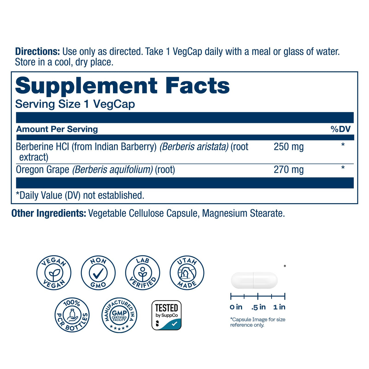 SOLARAY Berberine 250mg - Berberine Supplement for a Healthy, Active Lifestyle - with Berberine HCl from Indian Barberry Plus Oregon Grape - Vegan, Non-GMO, 60-Day Guarantee - 60 Servings, 60 VegCaps