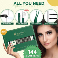 Thumbnail for KEYYOU Lash Clusters Kit 144pcs Thick Volume D Curl Lash Clusters Lash Extension Kit with Mascara Brush Bond and Seal Lash Glue Remover Lash Applicators Lash Brush for DIY Lash Extensions (Y02 Kit)