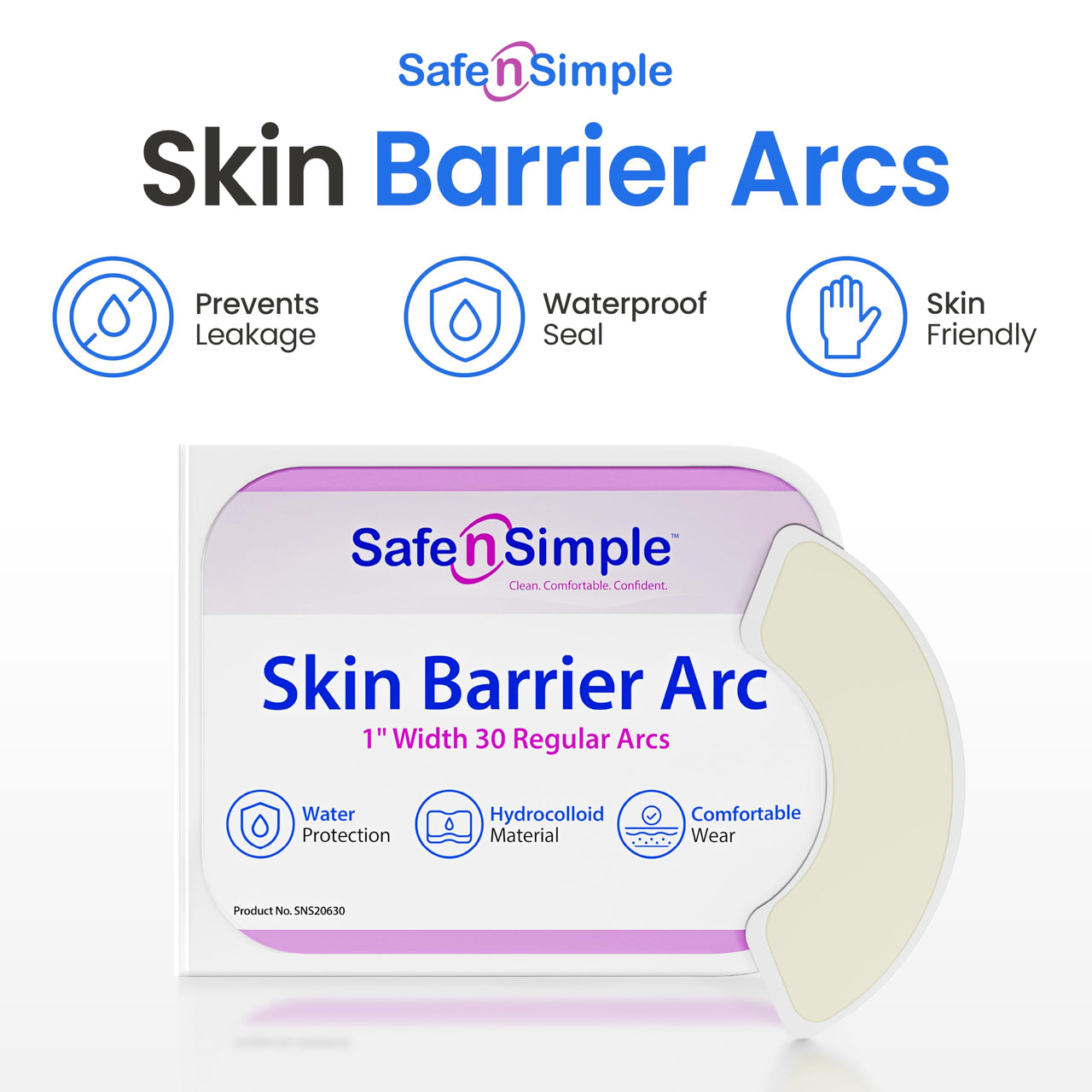 Safe n' Simple Elastic Hydrocolloid Ostomy Barrier Strips - 1" 30 Count - Waterproof Leak-Free Medical Grade Adhesive Skin Barrier Strips for Colostomy Ileostomy Urostomy Bag, Ostomy Supplies