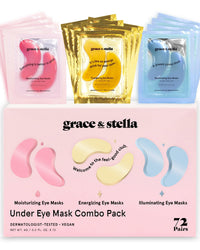 Thumbnail for grace & stella Under Eye Mask - Reduce Dark Circles, Puffy Eyes, Undereye Bags, Wrinkles - Gel Under Eye Patches, Bulk Gifts for Women - Vegan Cruelty-Free Self Care (72 Pairs, Gold, Pink, & Blue)