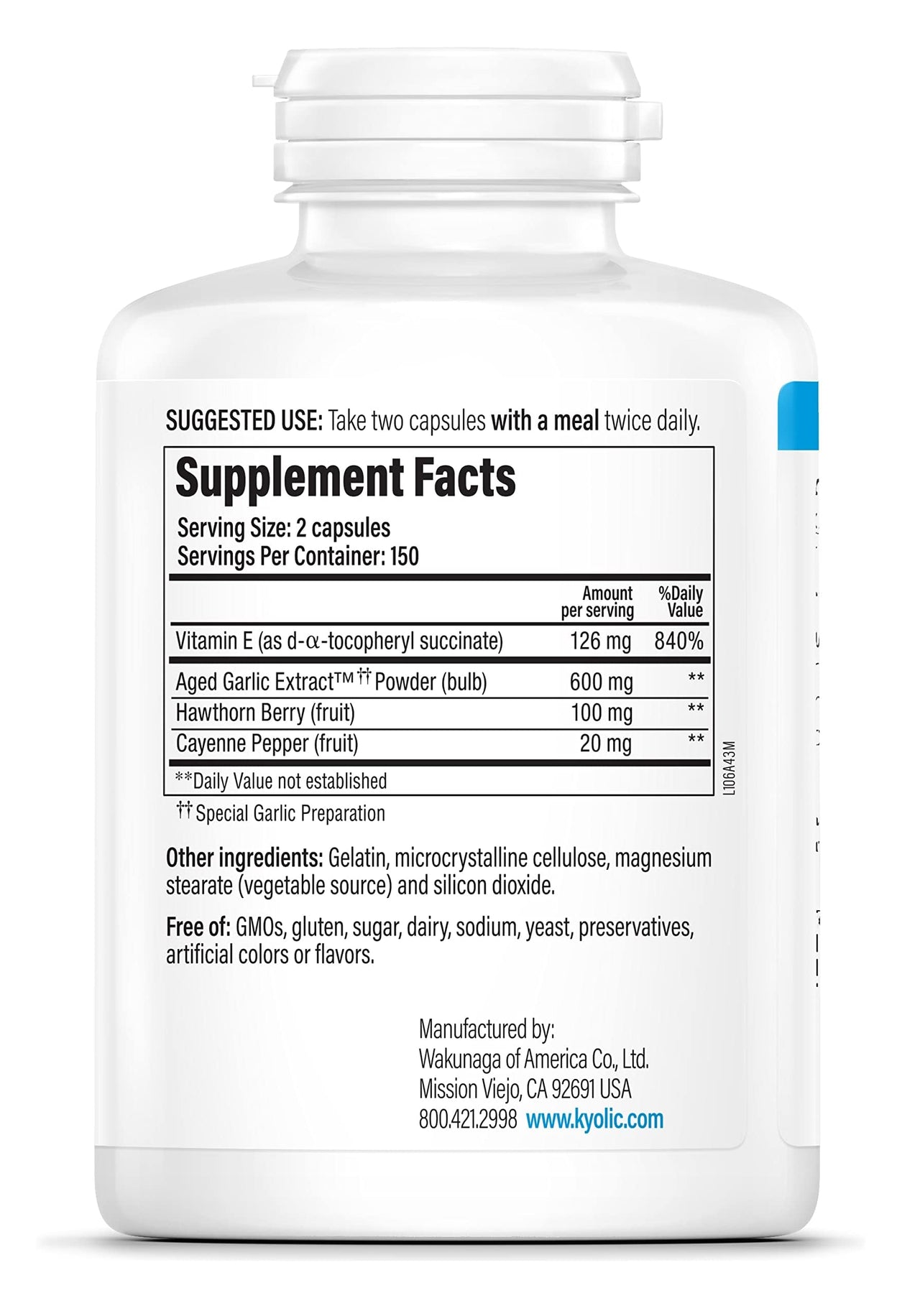 Kyolic Aged Garlic Extract Formula 106, Circulation Health, 300 Capsules (Packaging May Vary)