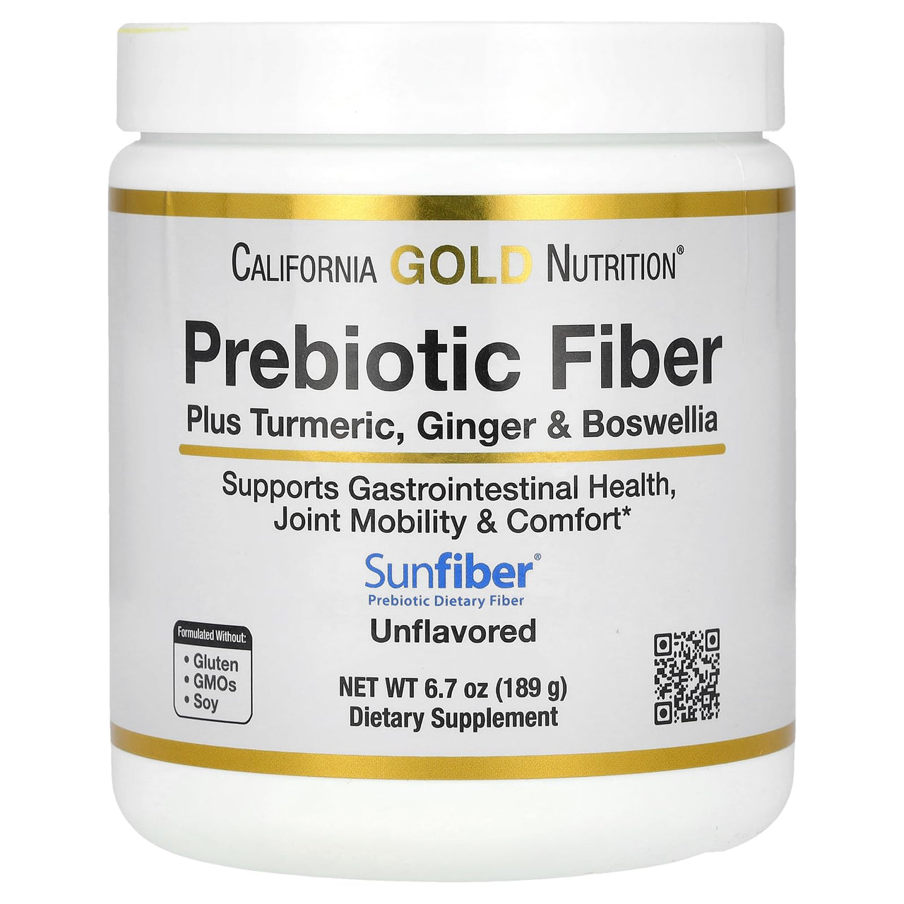 California Gold Nutrition Prebiotic Fiber Plus Turmeric Extract, Organic Ginger Extract and Boswellia Extract, 6.7 oz (189 g)