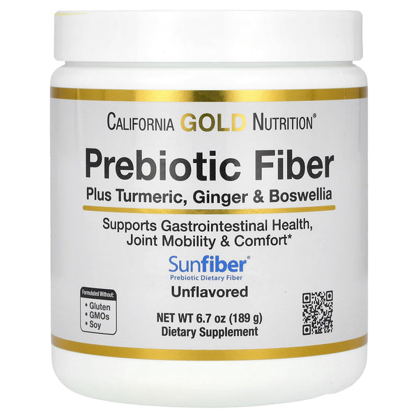 California Gold Nutrition Prebiotic Fiber Plus Turmeric Extract, Organic Ginger Extract and Boswellia Extract, 6.7 oz (189 g)