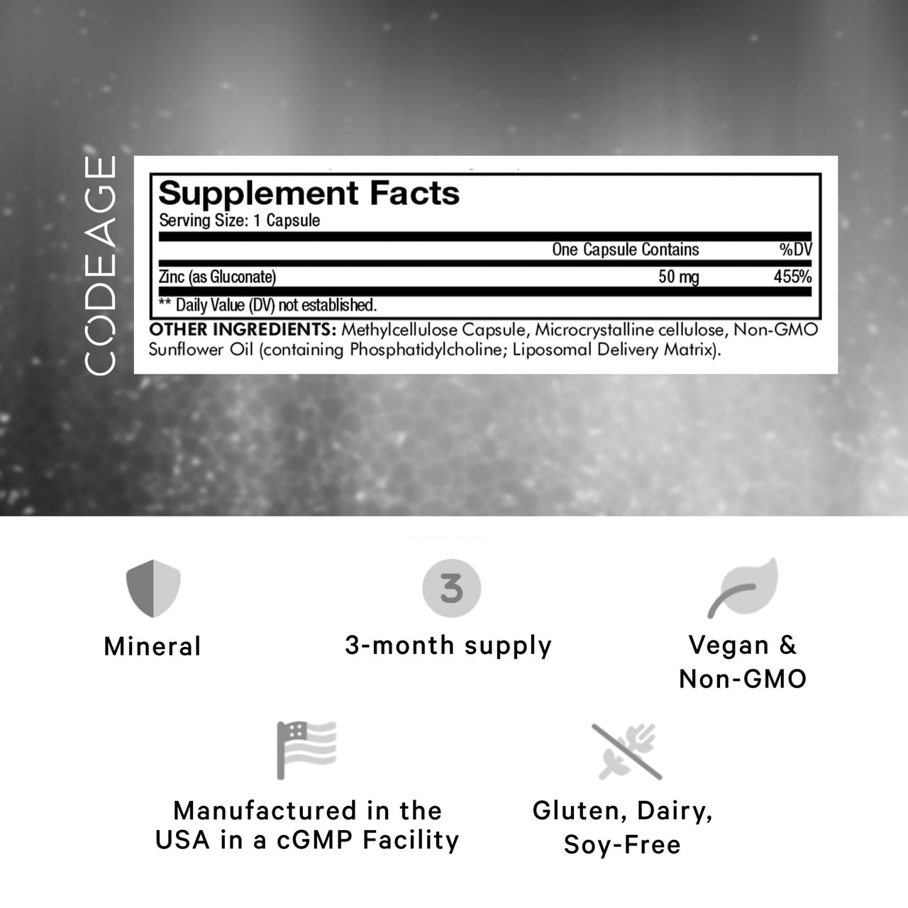 Codeage Liposomal Zinc Supplement – 3 Month Supply – One Per Day - 50 mg Zinc Gluconate Vitamin Pills - Essential Mineral Supplements Liposomal Delivery Matrix - Vegan Non-GMO - 100 Capsules