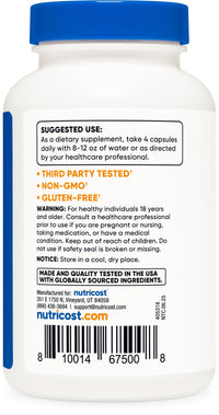 Thumbnail for Nutricost L-Leucine 2,000mg, 120 Vegetarian Capsules, Non-GMO, Gluten Free, 30 Servings