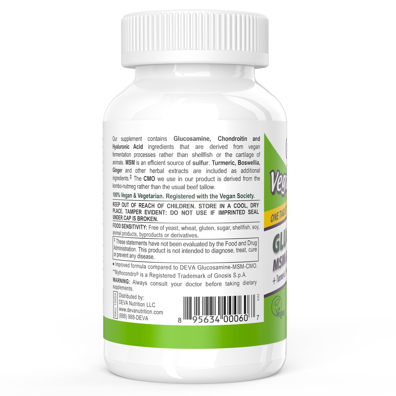 DEVA Vegan Glucosamine MSM & Chondroitin + Turmeric, CMO, Boswellia, Hyaluronic Acid & More, Improved Non-Animal Formula, 90 Tablets