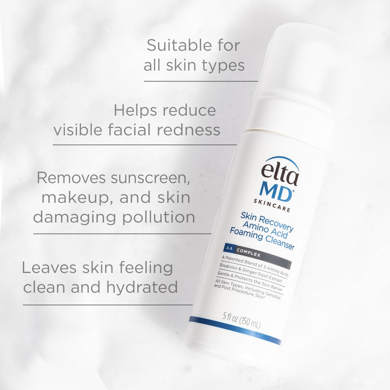EltaMD Skin Recovery Amino Acid Foaming Facial Cleanser, Gentle Face Cleanser for Sensitive Skin, 5.0 Fl Oz