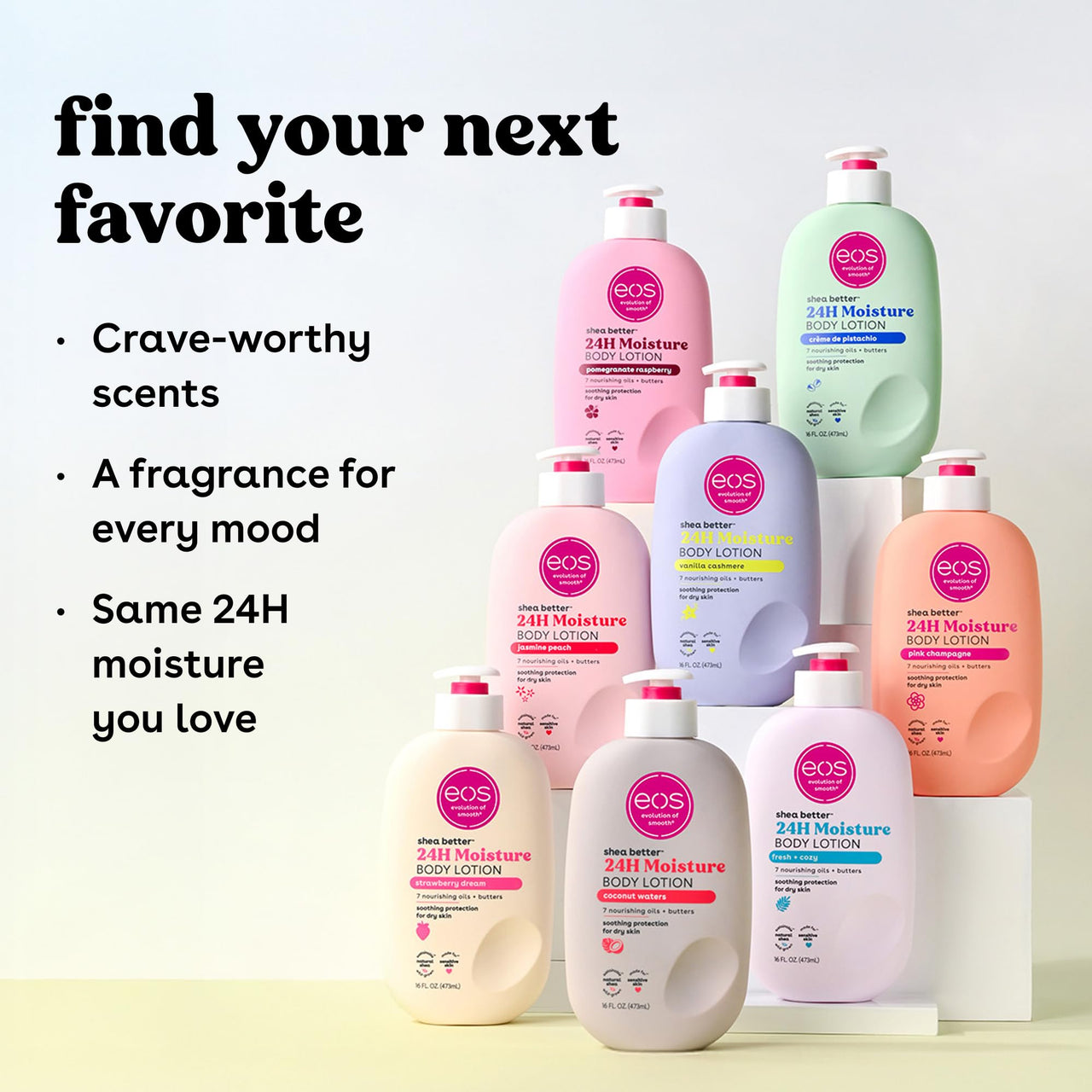 eos Shea Better Body Lotion Pomegranate Raspberry, 24-Hour Moisture Skin Care, Lightweight & Non-Greasy, Natural Shea, Vegan, 16 fl oz