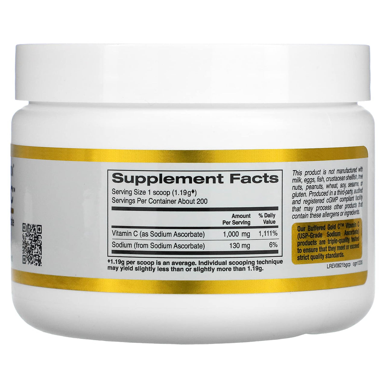 California Gold Nutrition Buffered Vitamin C Powder, Non-Acidic, Gold C, USP Grade Sodium Ascorbate, Suitable for Vegans and Vegetarians, 8.40 oz (238 g), 2 Pack
