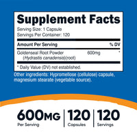 Thumbnail for Nutricost Goldenseal Root 600mg, 120 Capsules - Non-GMO, Gluten Free, Vegetarian Capsules