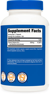 Thumbnail for Nutricost Vitamin B1 (Thiamine) 500mg, 120 Capsules