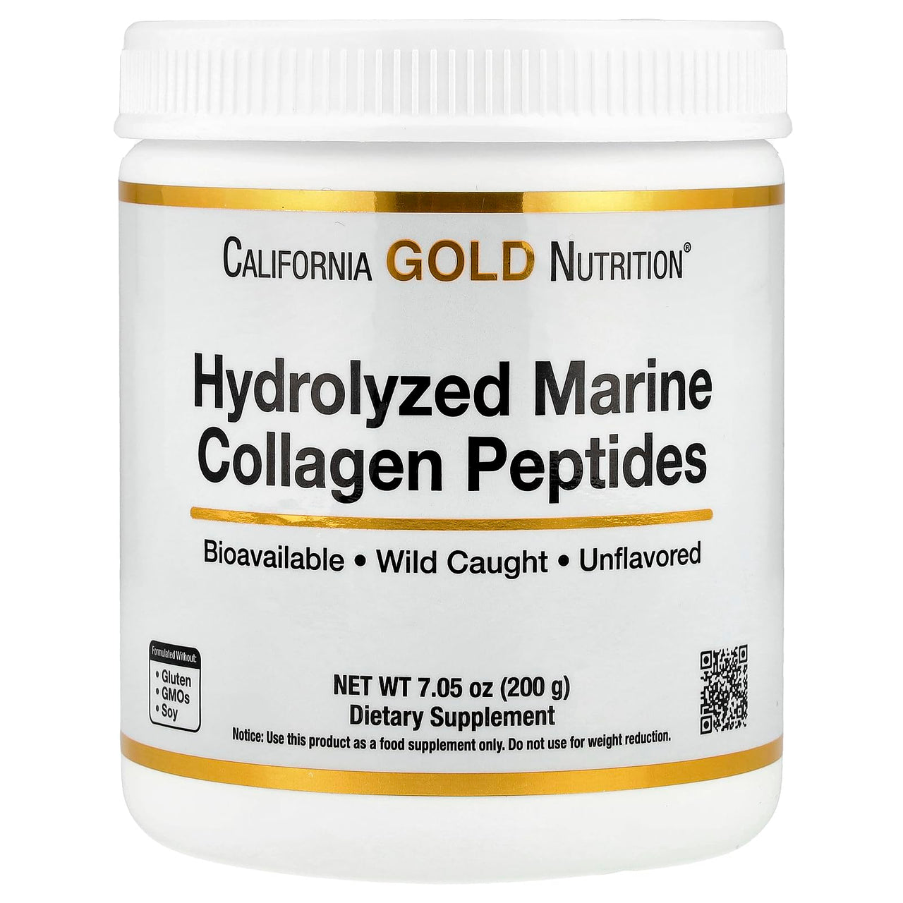 California Gold Nutrition Collagen Peptides Powder with Hyaluronic Acid, Support for Healthy Hair, Skin, Nails, Joints and Bones, Non-GMO, Gluten and Dairy Free, Unflavored, 7.05 oz (200 g)