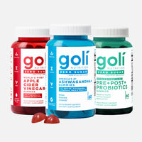 Thumbnail for Goli Zero Sugar Trio - World's First 3-in-1 Pre, Post, Probiotic, Apple Cider Vinegar with Vitamin B12 and Probiotics, Ashwagandha & L-Theanine, Vitamin D Gummies, 90 Count (3-Bottle Set)