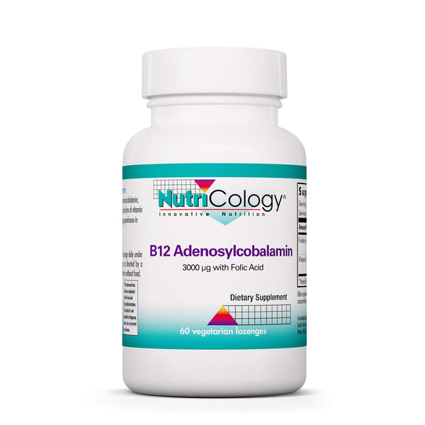 Image 1 of Nutricology B12 Adenosylcobalamin Supplement - with Folic Acid, Vitamin B12 3000 mcg, Folate, Pure B12, Vegetarian Lozenges - 60 Count