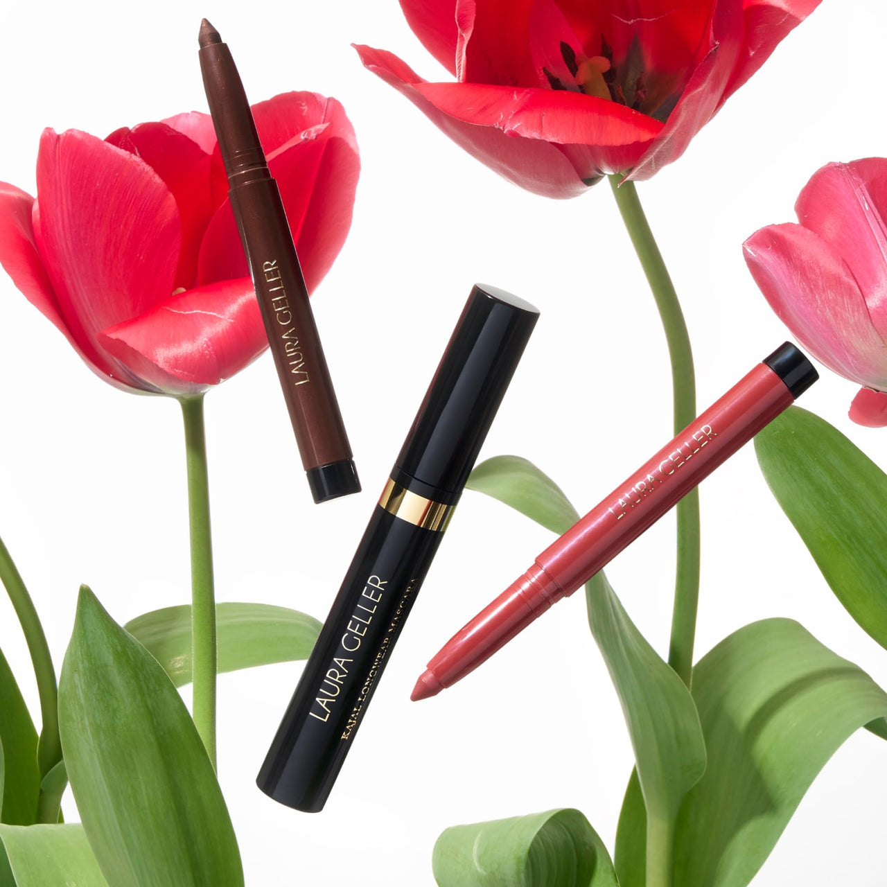 LAURA GELLER NEW YORK The Kajal Collection 3pc Makeup Set (02 Black Mascara, Deep Black Eyeliner, Dahlia Lip Color)