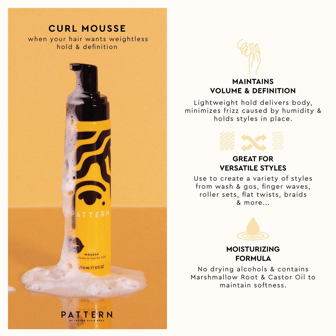 PATTERN Beauty by Tracee Ellis Ross Curl Mousse 8 fl oz- Volume and Hold for Curly Hair 3a-4c