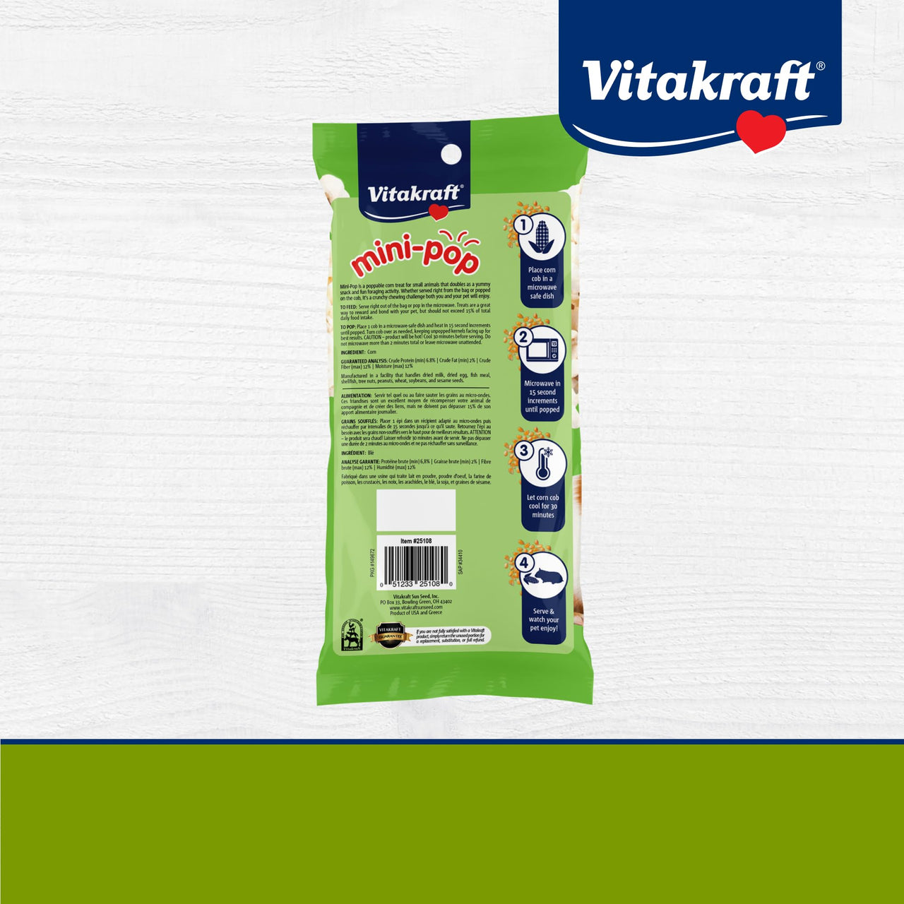Vitakraft Mini-Pop Treat for Small Animals 6 oz – All-Natural Single-Ingredient Snack - Serve Popped or Unpopped – Enrichment, Chewing, Fun, Natural Teeth Wear – Rabbit, Hamster, Gerbil, Guinea Pig