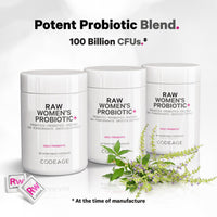 Thumbnail for Codeage Raw Women’s Probiotic+ Supplement - 34 Probiotic Strains, 100 Billion CFUs, Digestive Enzymes, Prebiotic Blend, DIM, Herbal Extracts, Phytonutrients - Non-GMO - 30 Capsules